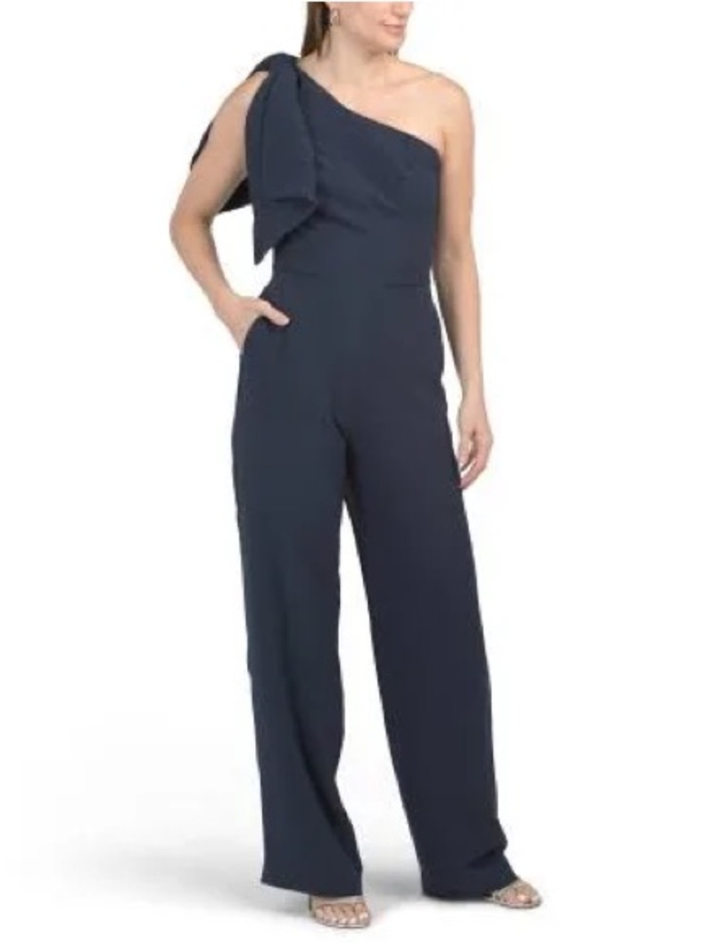 Dress the Population Women's Tiffany One-Shoulder Jumpsuit. NWT